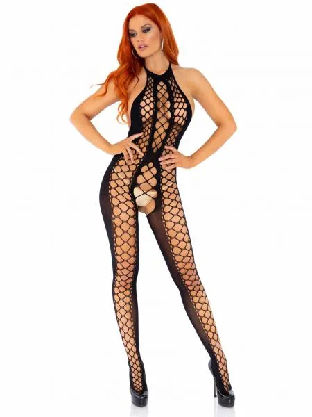 Leg Avenue Net Panel Crotchless Bodystocking Bodystockings Playsuits