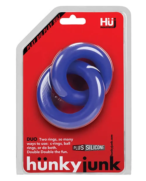 Male Sex Toys Blue Ox Designs LLCDba Oxballs Hunky Junk Duo Linked Cock Ball Rings Cobalt