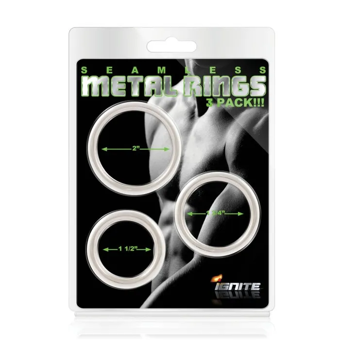 Si Novelties Seamless Metal Cock Ring 3 Pc Set Male Sex Toys