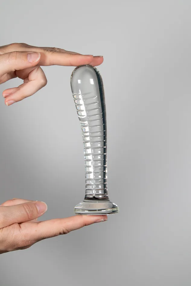 Posmo Female Sex Toys Icicles Curved Ribbed Suction Dildo