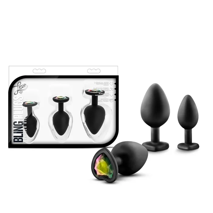 Anal Blush Novelties Blush Luxe Anal Bling Butt Plug Heart Shape Gem Sex Toy 3 Piece Training Kit Soft Satin Silicone Black Rainbow Gem Anal Blush Novelties Blush Luxe Anal Bling Butt Plug Heart Shape Gem Sex Toy 3 Piece Training Kit Soft Satin Silicone Black Rainbow Gem