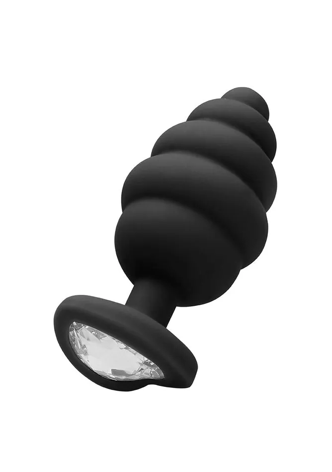 Anal OUCH Regular Ribbed Diamond Heart Plug Black