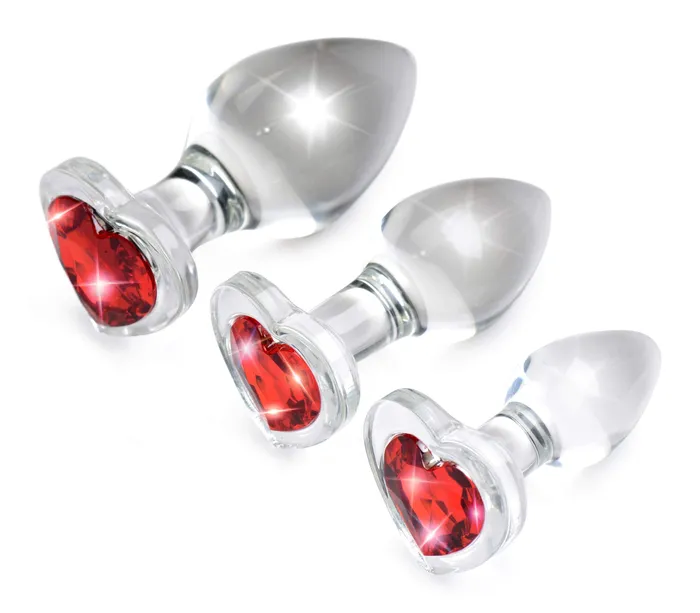 Booty Sparks Anal Red Heart Gem Glass Anal Plug Set