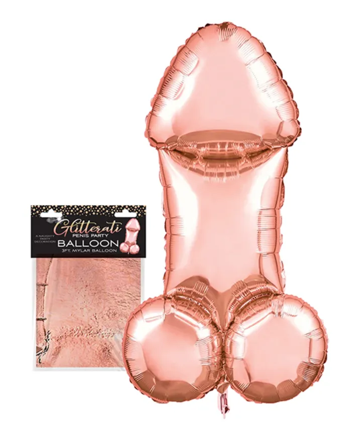 Little Genie Productions Vibrators Glitterati 3Ft Rose Gold Penis Mylar Balloon