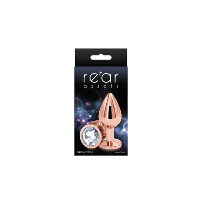 Rear Assets Anal Butt Plug Rose Gold Medium Clear Jewel NS Novelties Anal