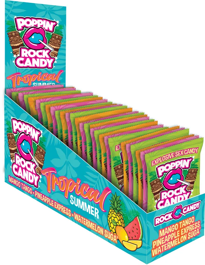 Rock Candy Popping Rock Tropical Summer 36 Pk Display Mango Tango Pineapple Express Watermelon Sugar Vibrators