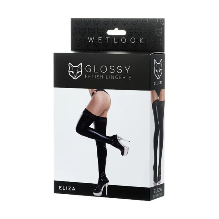 Anal Glossy Wetlook Stockings w Lace Insert Eliza Large Black Glossy Anal Glossy Wetlook Stockings w Lace Insert Eliza Large Black Glossy