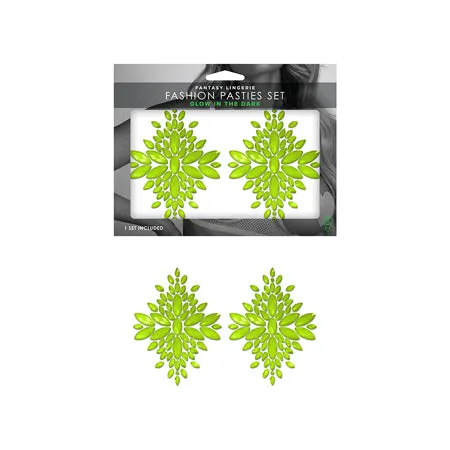 Dildos Fantasy Lingerie Glow In The Dark Neon Green Crystal Jeweled Pasties
