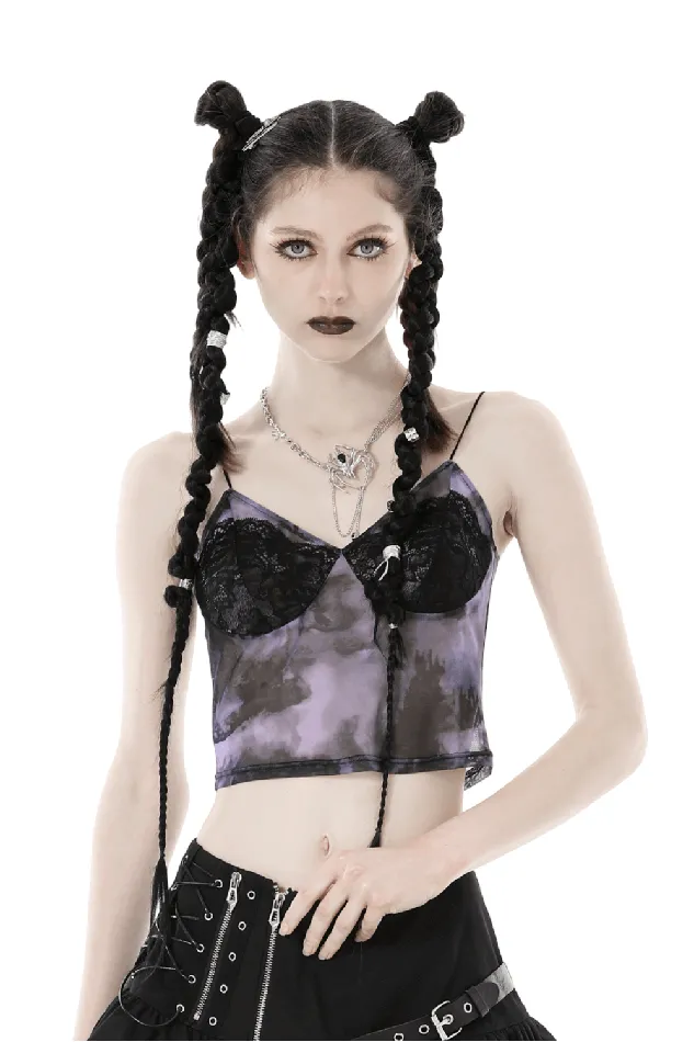 EVEs SECRETS Anal Gothic Black Lace Trimmed Cami Top with Straps for Women