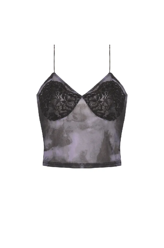 EVEs SECRETS Anal Gothic Black Lace Trimmed Cami Top with Straps for Women