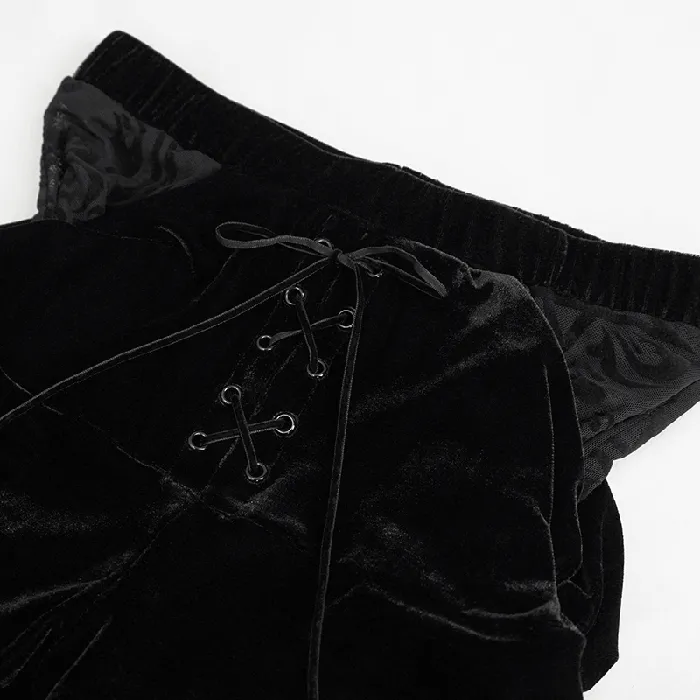 Gothic Black Mesh Splice Flared Pants with Feather Pendant EVEs SECRETS Anal