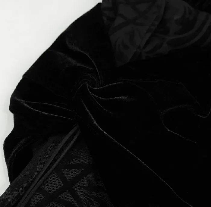 Gothic Black Mesh Splice Flared Pants with Feather Pendant EVEs SECRETS Anal