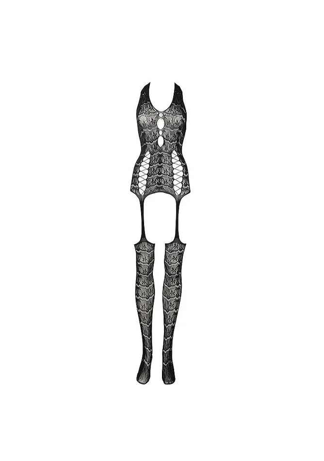 Le Desir Bliss Lingerie Bodystockings Playsuits Le Desir Bliss Lingerie OPAQUE LACE SUSPENDER BODYSTOCKING Black