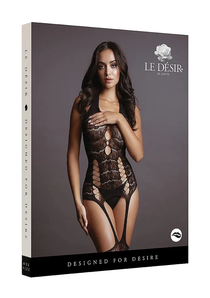 Le Desir Bliss Lingerie Bodystockings Playsuits Le Desir Bliss Lingerie OPAQUE LACE SUSPENDER BODYSTOCKING Black