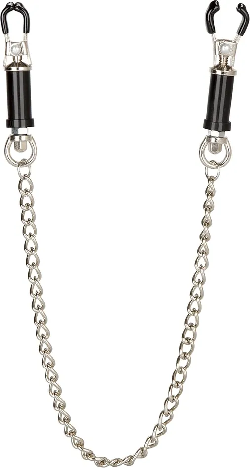 Male Sex Toys Scandals Adult Store Adjustable Barrel Nipple Clamps with Chain Stainless Steel and Rubber Coated Tips