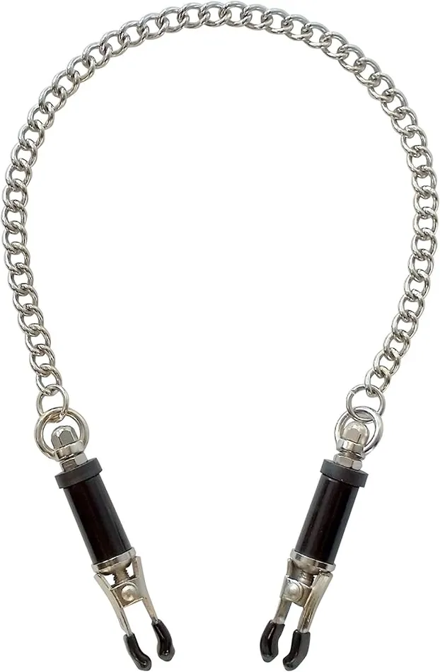 Male Sex Toys Scandals Adult Store Adjustable Barrel Nipple Clamps with Chain Stainless Steel and Rubber Coated Tips