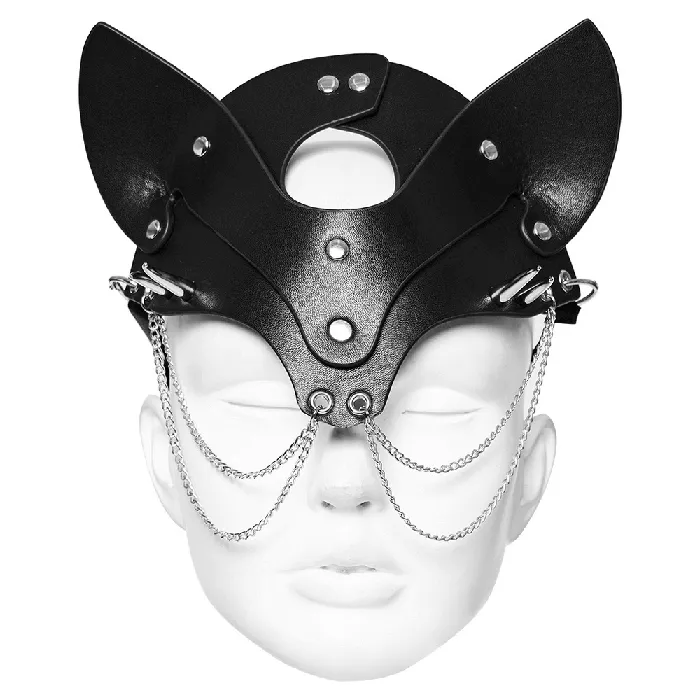 Male Sex Toys Stylish Fox Mask in Faux Leather with Studs and Chains EVEs SECRETS