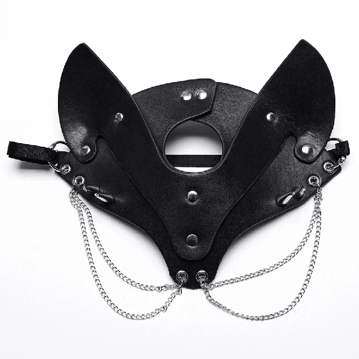 Male Sex Toys Stylish Fox Mask in Faux Leather with Studs and Chains EVEs SECRETS
