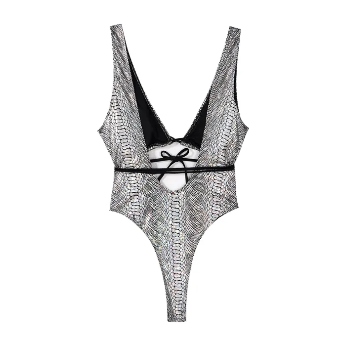 OnePiece Stage Performance Costume Sexy Snakeskin Print Sleeveless Women Bodysuit EVEs SECRETS Male Sex Toys
