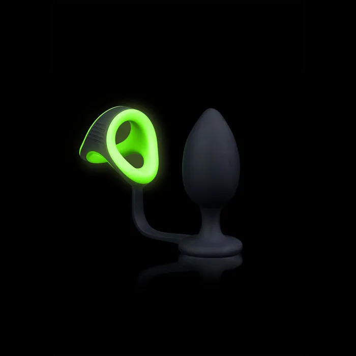 OUCH GLOW IN THE DARK BUTT PLUG WITH COCK RING AND BALL STRAP SHOTS Male Sex Toys OUCH GLOW IN THE DARK BUTT PLUG WITH COCK RING AND BALL STRAP SHOTS Male Sex Toys