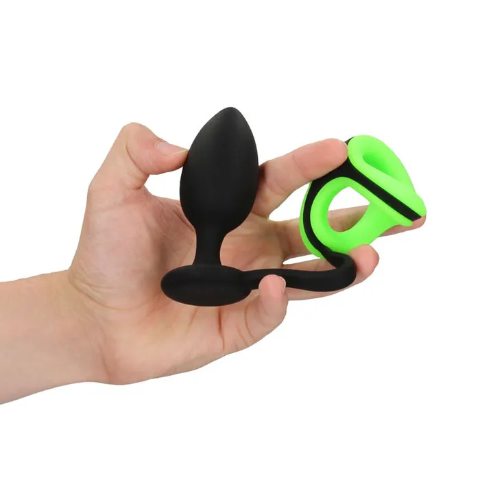 OUCH GLOW IN THE DARK BUTT PLUG WITH COCK RING AND BALL STRAP SHOTS Male Sex Toys OUCH GLOW IN THE DARK BUTT PLUG WITH COCK RING AND BALL STRAP SHOTS Male Sex Toys