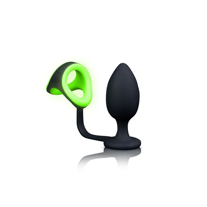 OUCH GLOW IN THE DARK BUTT PLUG WITH COCK RING AND BALL STRAP SHOTS Male Sex Toys OUCH GLOW IN THE DARK BUTT PLUG WITH COCK RING AND BALL STRAP SHOTS Male Sex Toys