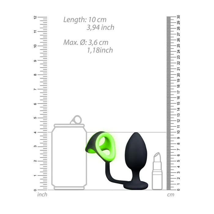 OUCH GLOW IN THE DARK BUTT PLUG WITH COCK RING AND BALL STRAP SHOTS Male Sex Toys OUCH GLOW IN THE DARK BUTT PLUG WITH COCK RING AND BALL STRAP SHOTS Male Sex Toys