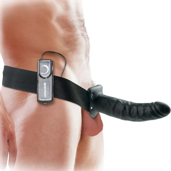 Pipedream Female Sex Toys Pipedream Fetish Fantasy Series Vibrating Hollow Strap On Dildo Kit for Him or Her 8 inch Black