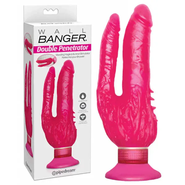 Pipedream Wall Banger Waterproof Double Penetrator Vibrator with Suction Cup 9 inch Pink Pipedream Female Sex Toys Pipedream Wall Banger Waterproof Double Penetrator Vibrator with Suction Cup 9 inch Pink Pipedream Female Sex Toys