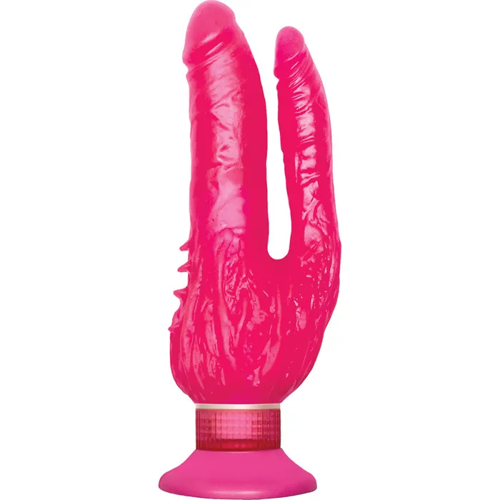Pipedream Wall Banger Waterproof Double Penetrator Vibrator with Suction Cup 9 inch Pink Pipedream Female Sex Toys