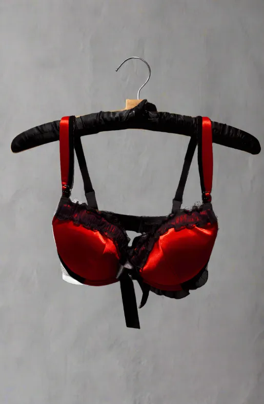 Planet earth Vibrators Red Satin Bra with Gem Detail Comfort Straps Padded Underwire Eco Satin Lingerie
