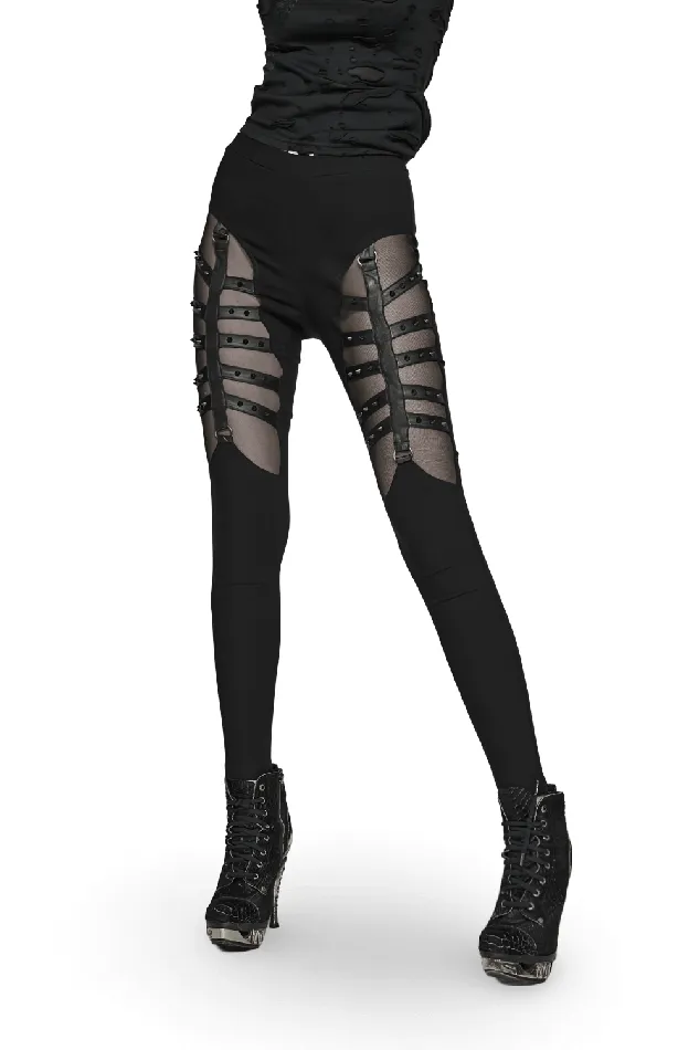 Punkinspired Studded Black Mesh Panel Leggings EVEs SECRETS Anal