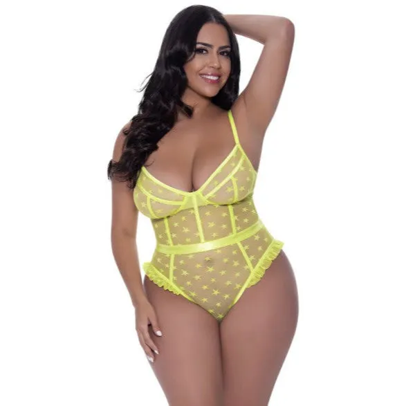 Vibrators Exposed Lingerie High Leg Star Teddy Queen Lime