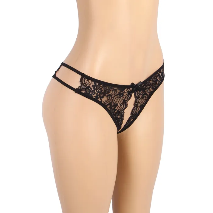 Anal FRISKY BUSINESS SG Panties Black Sexy Open Crotch Lace Bow Ladies Underwear