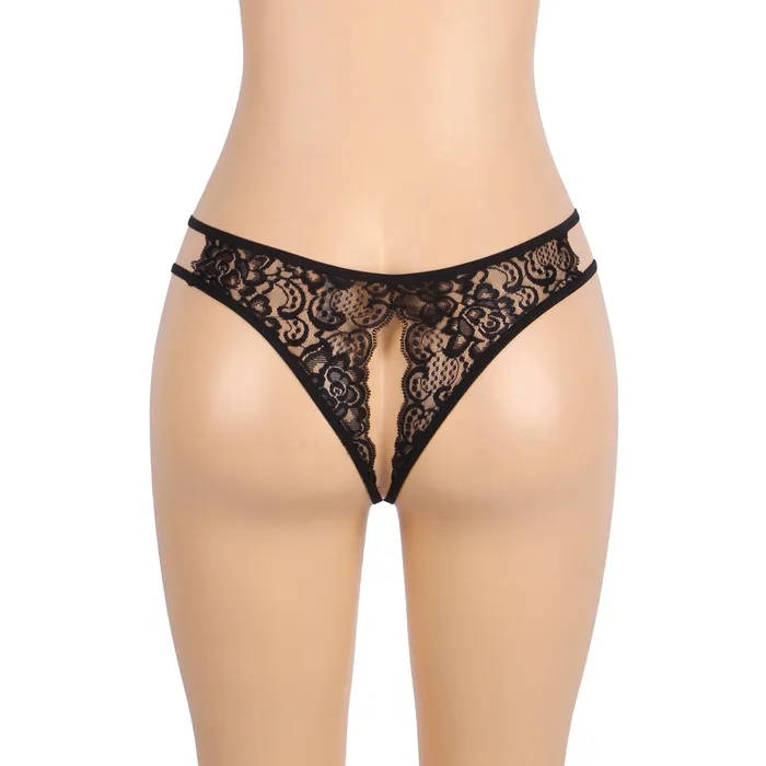 Anal FRISKY BUSINESS SG Panties Black Sexy Open Crotch Lace Bow Ladies Underwear