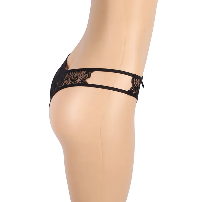 Anal FRISKY BUSINESS SG Panties Black Sexy Open Crotch Lace Bow Ladies Underwear
