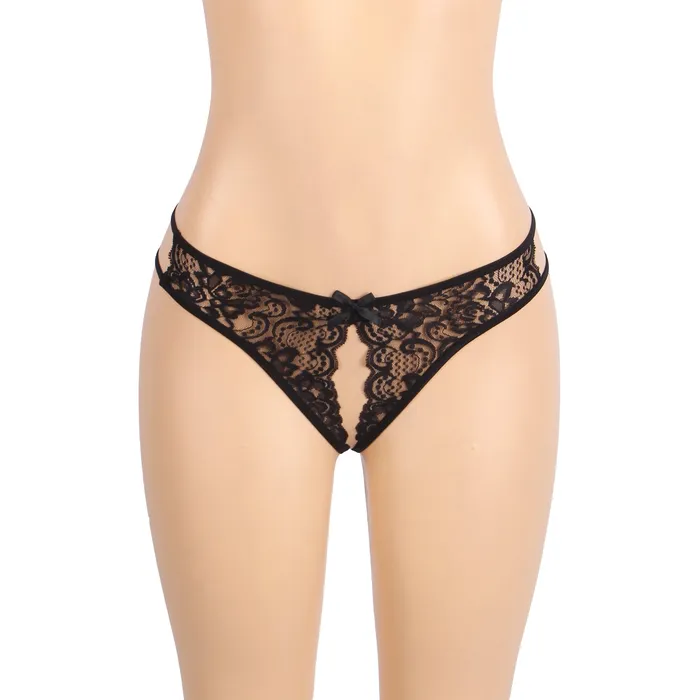 Anal FRISKY BUSINESS SG Panties Black Sexy Open Crotch Lace Bow Ladies Underwear
