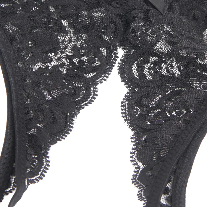 Anal FRISKY BUSINESS SG Panties Black Sexy Open Crotch Lace Bow Ladies Underwear