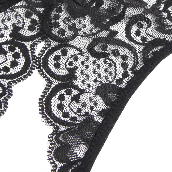 Anal FRISKY BUSINESS SG Panties Black Sexy Open Crotch Lace Bow Ladies Underwear