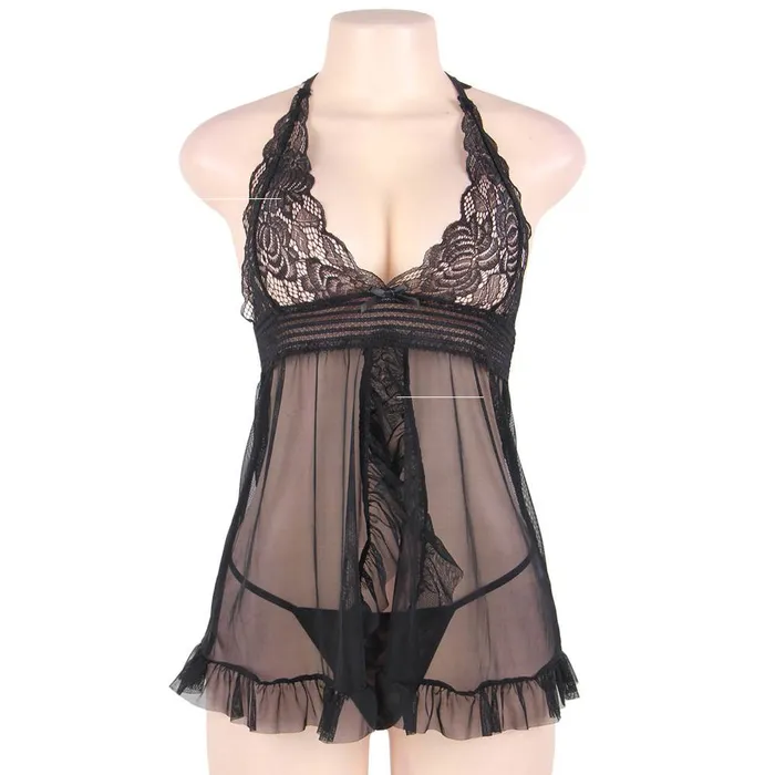 Hosiery Babydoll 2 Pcs Sheer Mesh Halter Lingerie FRISKY BUSINESS SG