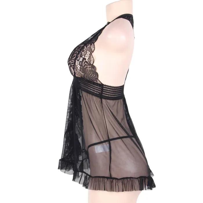 Hosiery Babydoll 2 Pcs Sheer Mesh Halter Lingerie FRISKY BUSINESS SG