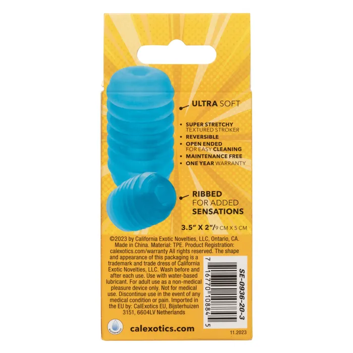 Male Sex Toys CalExotics Pop Sock Ribbed Pocket Stroker Blue