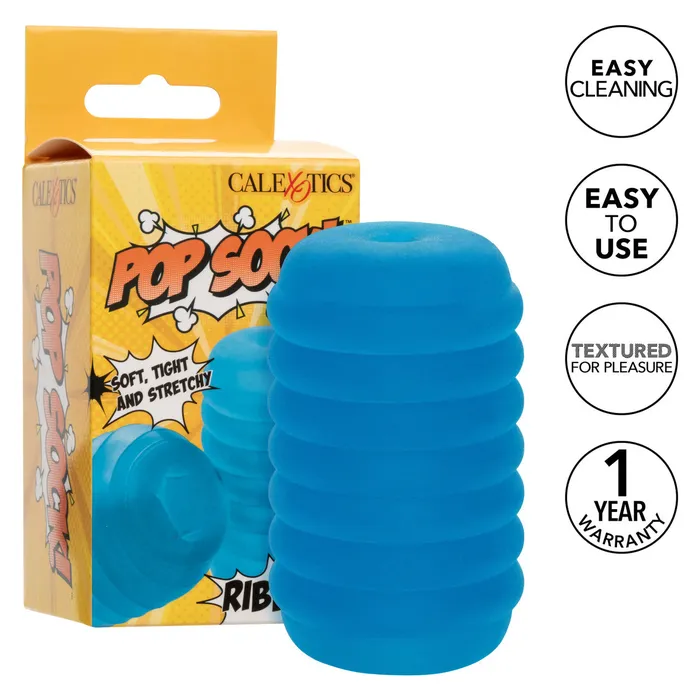 Male Sex Toys CalExotics Pop Sock Ribbed Pocket Stroker Blue