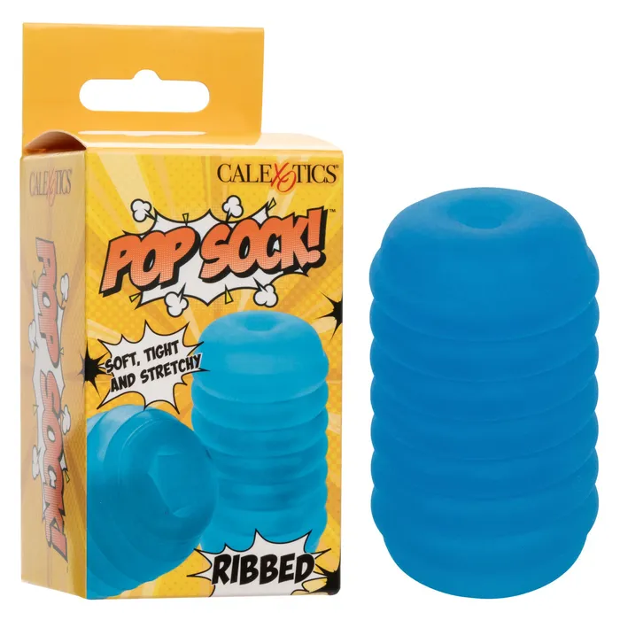 Male Sex Toys CalExotics Pop Sock Ribbed Pocket Stroker Blue