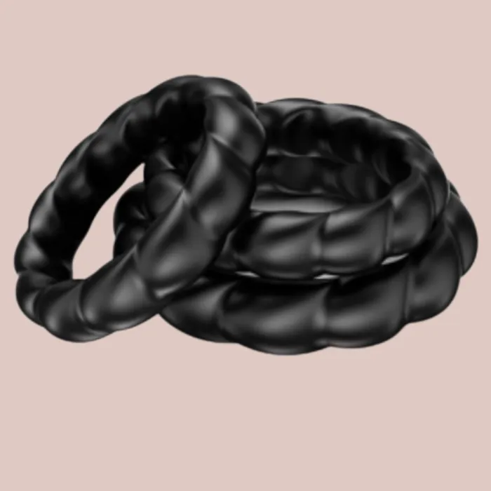 Male Sex Toys House of Chastity Black Silicone Cock Ring Set