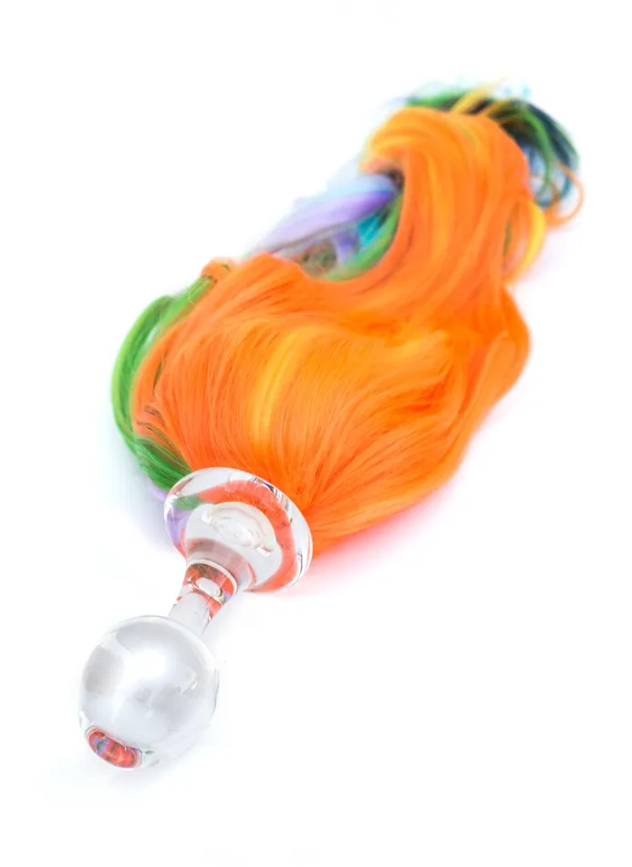 Rainbow Detachable Ponytail Glass Butt Plug Crystal Delights Anal