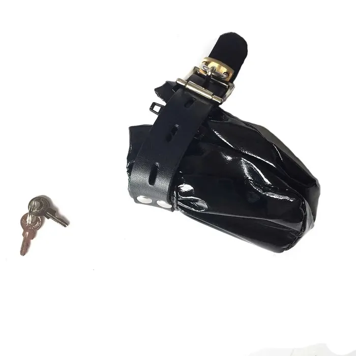 Restraints BallbustingToyscom Mens Shiny Black Patent Leather Lockable Chastity Bag