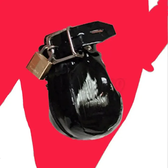 Restraints BallbustingToyscom Mens Shiny Black Patent Leather Lockable Chastity Bag