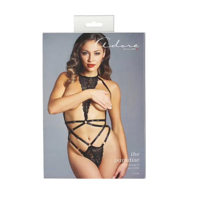 Allure Allure Adore The Paradise Ultra Strappy Lace Teddy Black One Size Teddies And Bodies