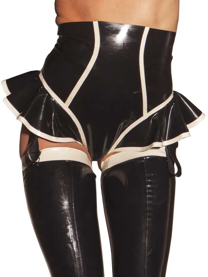 Anal HonourSkintwocom Bordello Suspender Latex Knickers in Black White